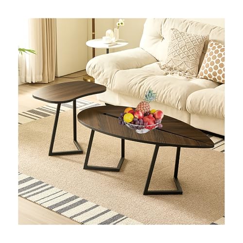 IvyLoutish Modernes Couchtisch-Set, ovaler Teetisch, stapelbar, Beistelltisch, unregelmäßiger Beistelltisch für Wohnzimmer, Schlafzimmer, Büro, Balkon, Hof (Walnuss) von IvyLoutish