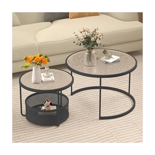 IvyLoutish Nesting Couchtisch für Wohnzimmer, modern, rund, mit Changhong-Glas-Tischplatte, Beistelltisch Mitte des Jahrhunderts, stapelbare Beistelltische für Balkon, Schlafzimmer (schwarz + IvyLoutish Nesting Couchtisch für Wohnzimmer, modern, rund, mit Changhong-Glas-Tischplatte, Beistelltisch Mitte des Jahrhunderts, stapelbare Beistelltische für Balkon, Schlafzimmer (schwarz + von IvyLoutish