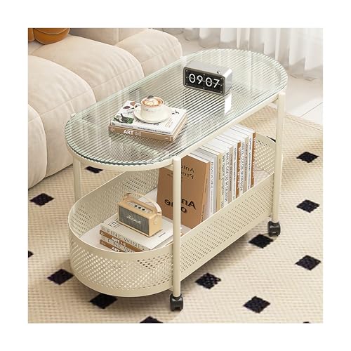 IvyLoutish Ovaler Couchtisch aus Glas für Wohnzimmer, doppellagig, mit Stauraum, kleiner Beistelltisch, Sofatisch, Cocktailtisch für Balkon, Schlafzimmer, Zuhause, Büro (Cremeweiß + transparent, 70 cm IvyLoutish Ovaler Couchtisch aus Glas für Wohnzimmer, doppellagig, mit Stauraum, kleiner Beistelltisch, Sofatisch, Cocktailtisch für Balkon, Schlafzimmer, Zuhause, Büro (Cremeweiß + transparent, 70 cm von IvyLoutish