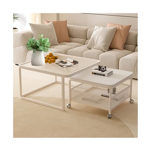 IvyLoutish Quadratischer Couchtisch, 2er-Set, für Wohnzimmer, moderner Teetisch, Cocktailtisch, Beistelltisch Mitte des Jahrhunderts, stapelbar, Beistelltische für Balkon, Schlafzimmer (Cremeweiß + IvyLoutish Quadratischer Couchtisch, 2er-Set, für Wohnzimmer, moderner Teetisch, Cocktailtisch, Beistelltisch Mitte des Jahrhunderts, stapelbar, Beistelltische für Balkon, Schlafzimmer (Cremeweiß + von IvyLoutish