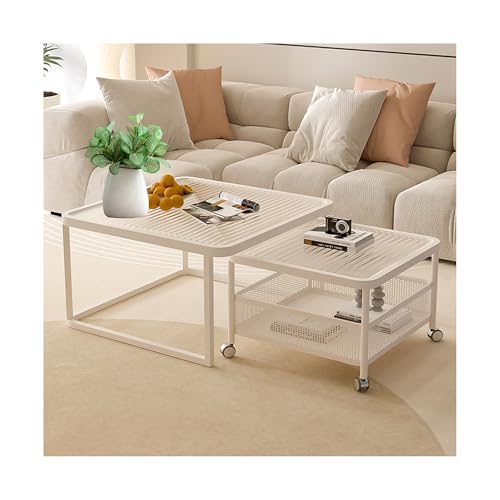 IvyLoutish Quadratischer Couchtisch, 2er-Set, für Wohnzimmer, moderner Teetisch, Cocktailtisch, Beistelltisch Mitte des Jahrhunderts, stapelbar, Beistelltische für Balkon, Schlafzimmer (cremeweiß + IvyLoutish Quadratischer Couchtisch, 2er-Set, für Wohnzimmer, moderner Teetisch, Cocktailtisch, Beistelltisch Mitte des Jahrhunderts, stapelbar, Beistelltische für Balkon, Schlafzimmer (cremeweiß + von IvyLoutish