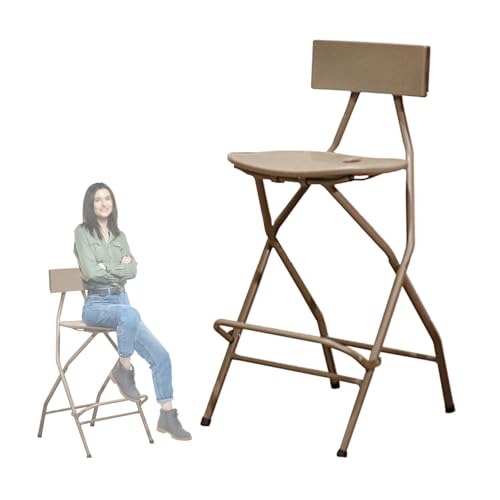 IvyLoutish Robuster, faltbarer hoher Hocker, Kunststoffsitz, klappbarer Barstuhl mit Rückenlehne, Tragkraft 180 kg, für Garten, Haus, Grill, Küche (braun) von IvyLoutish