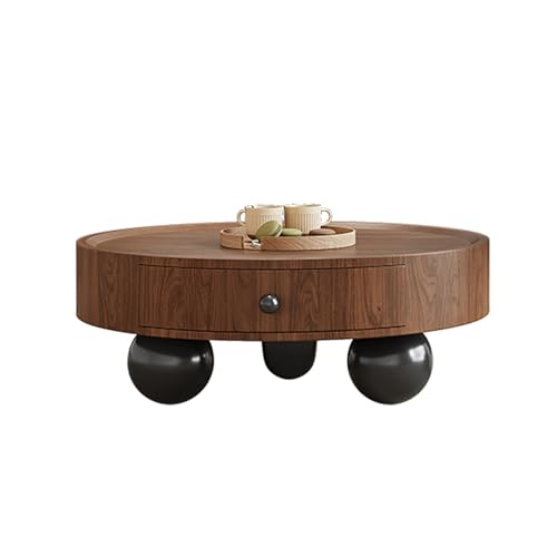 IvyLoutish Runde Couchtische für Wohnzimmer mit Schublade, moderner, einfacher Holz-Teetisch mit Kugelbeinen für Zuhause, Wohnung, Büro, einfache Montage (90 cm) von IvyLoutish