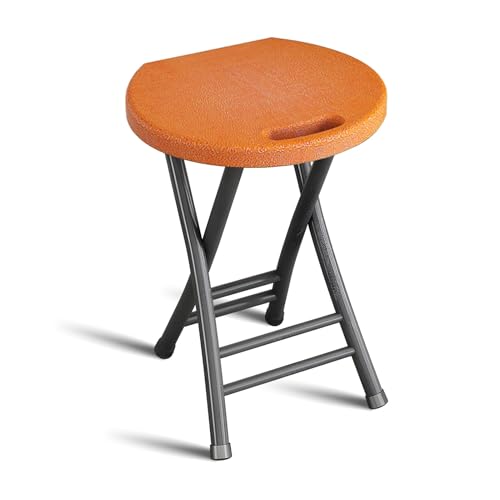 IvyLoutish Tragbarer, faltbarer Barhocker, einfacher Kunststoffsitz mit Griff, Metall-Klappstuhl mit 100 kg Tragkraft, für Erwachsene (Orange) von IvyLoutish