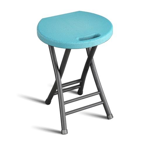 IvyLoutish Tragbarer, faltbarer Barhocker, einfacher Kunststoffsitz mit Griff, Metall-Klappstuhl mit 100 kg Tragkraft, für Erwachsene (blau), 48,3 cm von IvyLoutish