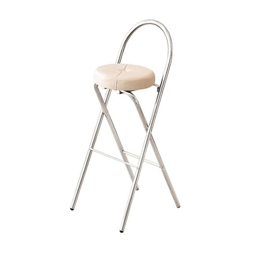 IvyLoutish Tragbarer Klapp-Barhocker mit bequemer Rückenlehne, Stahl, gepolsterter Klappstuhl, rutschfeste Füße für Zuhause, Büro, Küche (weiß, 78 cm) von IvyLoutish