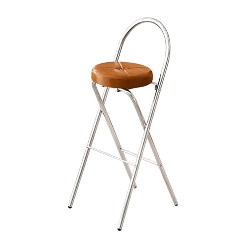 IvyLoutish Tragbarer Klapp-Barhocker mit bequemer Rückenlehne, Stahlgepolsterter Klappstuhl, rutschfeste Füße für Zuhause, Büro, Küche (Braun, 78 cm) von IvyLoutish