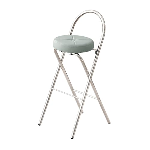 IvyLoutish Tragbarer Klapp-Barhocker mit bequemer Rückenlehne, Stahlgepolsterter Klappstuhl, rutschfeste Füße für Zuhause, Büro, Küche (Grau, 68 cm) von IvyLoutish