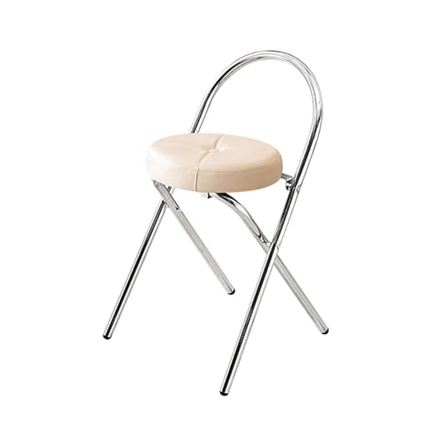 IvyLoutish Tragbarer Klapp-Barhocker mit bequemer Rückenlehne, Stahlgepolsterter Klappstuhl, rutschfeste Füße für Zuhause, Büro, Küche (Weiß, 48 cm) von IvyLoutish