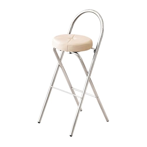 IvyLoutish Tragbarer Klapp-Barhocker mit bequemer Rückenlehne, Stahlgepolsterter Klappstuhl, rutschfeste Füße für Zuhause, Büro, Küche (Weiß, 68 cm) von IvyLoutish