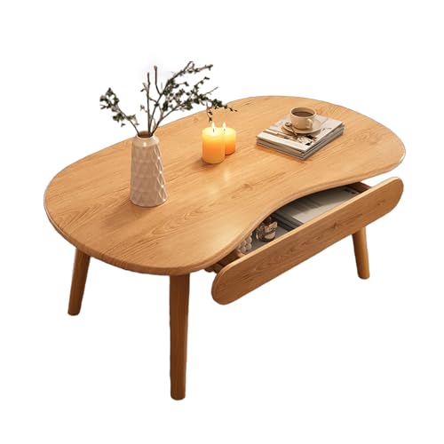IvyLoutish Unregelmäßiger Wolken-Kaffeetisch mit Schubladen, Massivholzstruktur, moderner, einfacher Mitteltisch für Wohnzimmer, Zuhause, Büro, Balkon, einfache Montage (Natur, 100 x 60 cm) von IvyLoutish