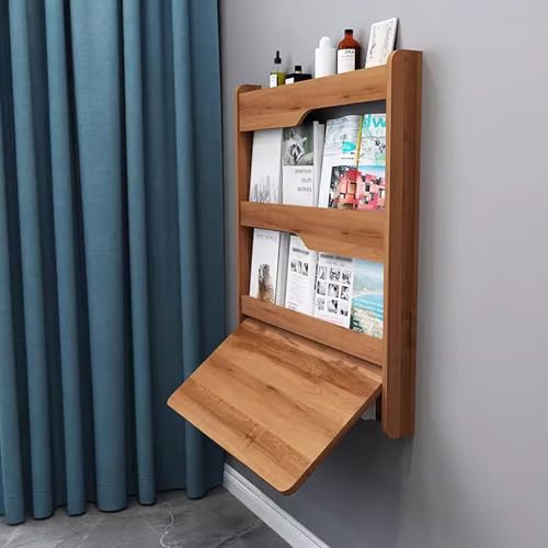 IvyLoutish Wandmontierter Klapptisch mit Bücherregal, Arbeitszimmer, Schreibtisch für Schlafzimmer, kleiner Raum, Zuhause, Büro, aus massivem Holz, ökologische Platte (braun) von IvyLoutish