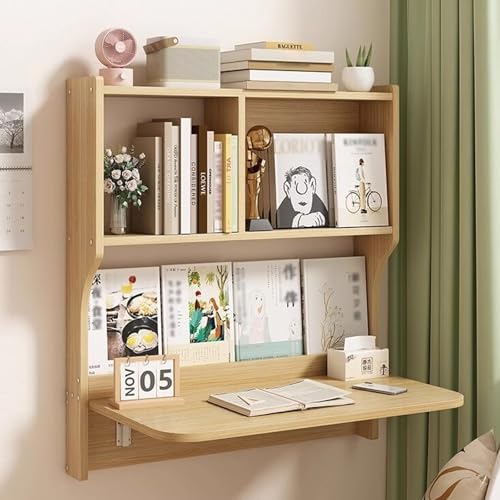 Wandmontierter Schreibtisch mit Regalen, aus Holz, faltbare Hänge-Werkbank mit Staufächern, platzsparend, für Heimbüro, naturfarben Wandmontierter Schreibtisch mit Regalen, aus Holz, faltbare Hänge-Werkbank mit Staufächern, platzsparend, für Heimbüro, naturfarben von IvyLoutish