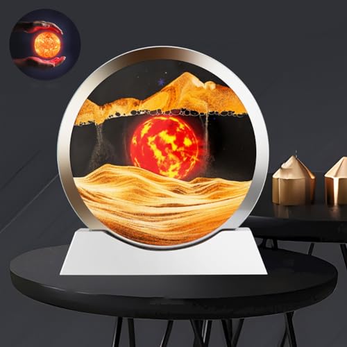 Fließendes Sandgemälde, 3D-Dekoration mit beweglichem Sandkunstbild, 7 Zoll großes Bild mit beweglichem Sandkunstbild, rundes Glas, mobile Sandmalerei, entspannende Geschenke, entspannende Arbeitsdek von IvyTantor