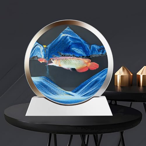 Fließendes Sandgemälde, Bewegtes Sandgemälde, Bewegtes Sandkunstbild, Runder Sandkunstrahmen, Sandlandschaft in Bewegung, Dynamische 3D-Anzeige, Fließender Sandrahmen für Bücherregale im Homeoffice von IvyTantor