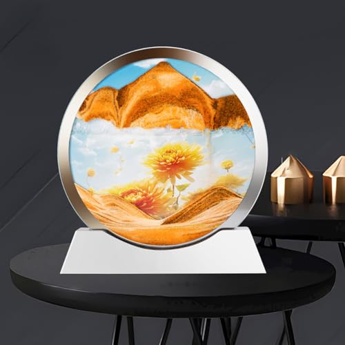 Fließendes Sandgemälde, Bewegtes Sandgemälde, bewegtes Sandkunstbild, runder Sandkunstrahmen, Sandlandschaft in Bewegung, dynamische 3D-Anzeige, fließender Sandrahmen für Bücherregale im Homeoffice von IvyTantor
