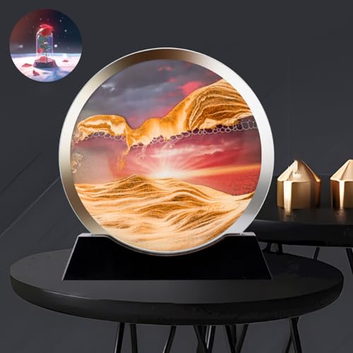 Fließendes Sandgemälde, Bewegtes Sandgemälde, bewegtes Sandkunstbild, runder Sandkunstrahmen, Sandlandschaft in Bewegung, dynamische 3D-Anzeige, fließender Sandrahmen für Bücherregale im Homeoffice von IvyTantor