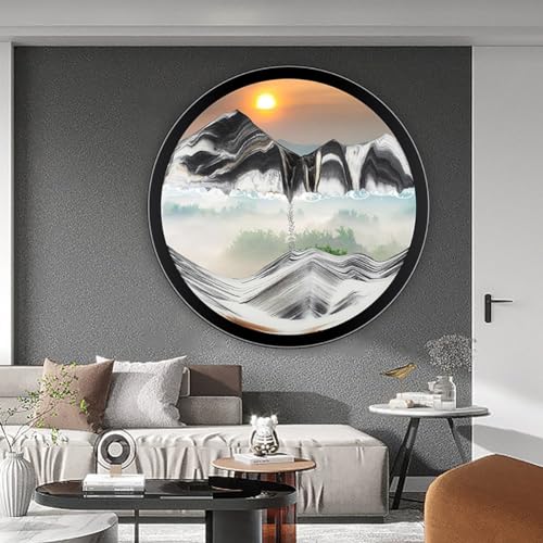 Fließendes Sandgemälde, Sandkunst mit flüssiger Bewegung, 360° drehbare, wandmontierte Sandkunst, dynamisches Sandbild, bewegte Sandkunst, runde 3D-Tiefsee-Sandlandschaft aus Glas, entspannende Linde von IvyTantor