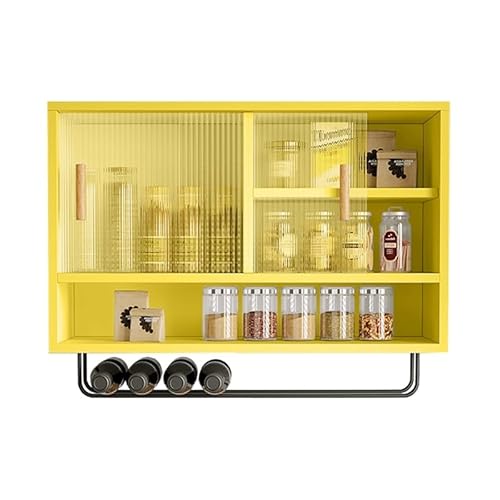 IvyTantor Hängeschränke An der Wand montierter Küchenschrank mit Acryl-Schiebetüren. Vielseitiger Präsentationsschrank für Wohnzimmer, Esszimmer und Badezimmer (Gelb, 80 x 50 x 28 cm) von IvyTantor