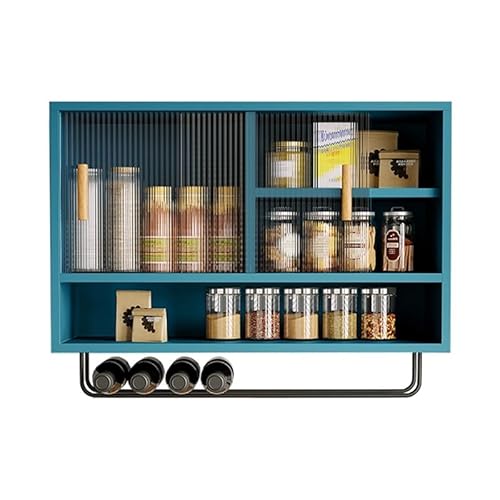IvyTantor Hängeschränke Wandmontierter Acrylschrank, 80 x 50 x 28 cm, Küchenregal mit Schiebetür, stilvolles Display für Wohnzimmer, Esszimmer, Badezimmer – Blau von IvyTantor