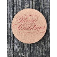 4-Red "Merry Christmas" Kork Untersetzer von IvyandMagnoliaCo