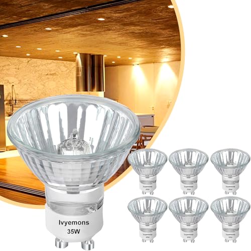 Ivyemons Halogen Leuchtmittel GU10, 6 Pack Dimmable GU10 Halogen 35W High Output CRI100, 350LM 2800K Warm White, Flicker-Free, GU 10 Halogen Leuchtmittel for Track Light, Recessed Light von Ivyemons