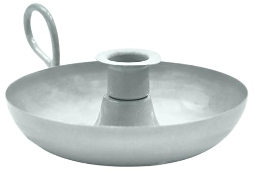 Ivyline Kerzenhalter aus Metall mit Griff in Grau – langlebig und stilvoll – dekorative Schale Form Basis für Stabkerzen – H 5 cm x B 16 cm x T 13 cm von Ivyline