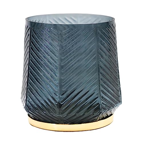 Ivyline Kerzenhalter mit Ulmenprägung in sanftem Blau – wasserdicht und stilvoll – dekorativer strukturierter Glashalter für Teelichter – H 15 cm x B 15 cm x T 15 cm von Ivyline