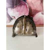 Prima N.s. Schweden Alter, Versilberter Serviettenhalter Mit Patina Und Abschürfungen. Art Deco Vintage Halter Für Servietten von IwaSchenke