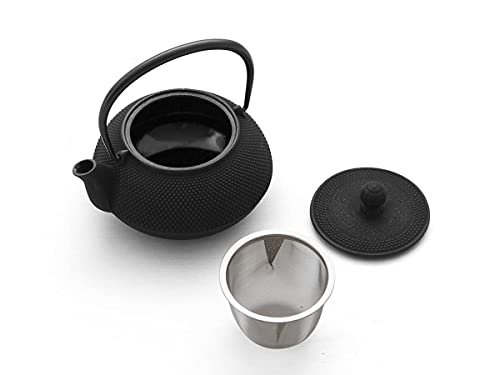 Iwachu Teekanne Gusseisen. Japanische Kyusu Arare, Original, Schwarz 650ml, 0,65 Liter Sieb-Einsatz Edelstahl. Innen Emailliert von Iwachu