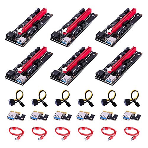 GPU Riser für Mining Rigs,6er-Pack PCI-E 16x auf 1x Powered Riser Adapterkarte mit USB 3.0 Verlängerungskabel,6Pin Adapterkarte,Crypto Currency Mining-Kabel,Riser Adapter Extender Kabel Mining von Iwähle