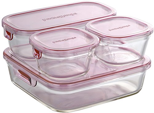 Iwaki PS-PRN-4P2 Pack & Range Aufbewahrungsbehälter aus hitzebeständigem Glas, Rosa, 4 Stück von Iwaki