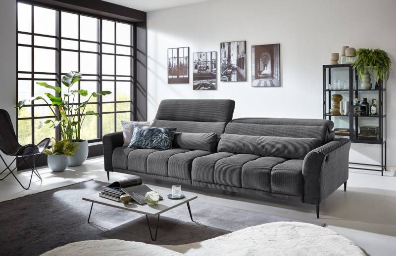 Iwaniccy Big-Sofa 1x elektr. Sitzverstellung, Cord dunkelgrau - 280x108x118cm (BxHxT) von Iwaniccy