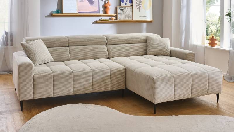Iwaniccy Ecksofa Ecksofa R SIMPLE Cord beige elektrisch Sitztiefenverstellung von Iwaniccy