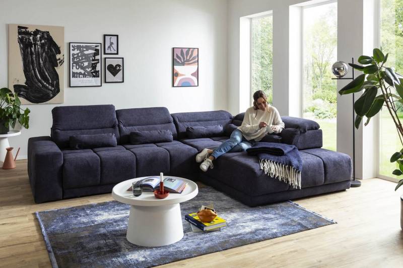 Iwaniccy Polstergarnitur inkl. aller Funktionen, blau-schwarz - 323x76x231 (BxHxT) von Iwaniccy