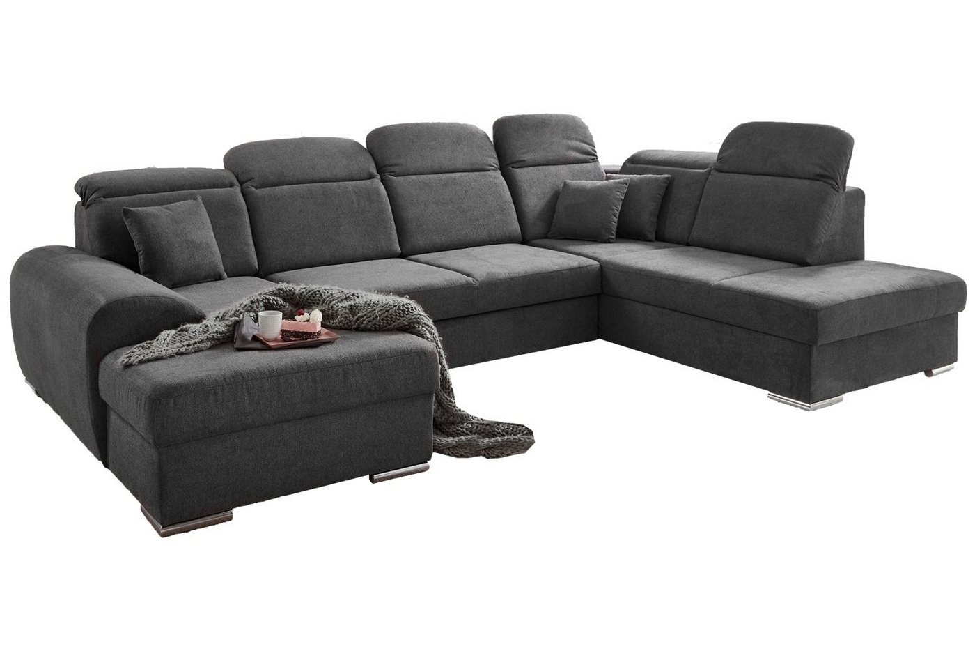 Iwaniccy Sofa JOY, Grau, Stoffbezug, BxHxT 338 x 107 x 224 cm, mit Bettkasten und Schlaffunktion von Iwaniccy