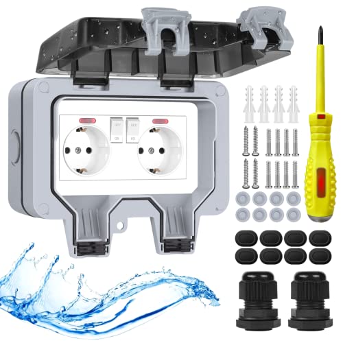 Tief Aussensteckdose Wasserdichte Steckdose IP66 mit Schalter Kontrollleuchte,Wetterfest Außensteckdose Aufputz Outdoor Steckdose Garten Wandsteckdose mit Abschließbaren Klappdeckel-Doppelsteckdose DE Tief Aussensteckdose Wasserdichte Steckdose IP66 mit Schalter Kontrollleuchte,Wetterfest Außensteckdose Aufputz Outdoor Steckdose Garten Wandsteckdose mit Abschließbaren Klappdeckel-Doppelsteckdose DE von IweSupar