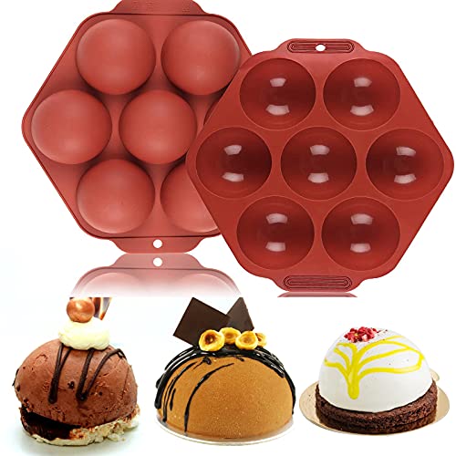 Große halbkugelförmige Silikonform zum Backen mit 7 Löchern, perfekt für Schokoladenbomben, Cupcakes, Muffins, Gelee, Pudding, 2 Packungen von Iwinna