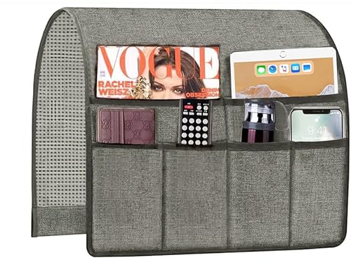 Iwtmm Fernbedienungshalter, Sofa-Armlehnen-Organizer, rutschfester Sessel-Caddy für Liegestuhl, Nachttisch, Aufbewahrung mit 6 Taschen für Handy, TV, Fernbedienung, Zeitschriften, Grau von Iwtmm