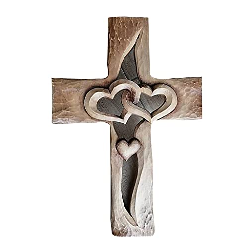 Ixkbiced Geschnitztes Holzmaserung Acryl Kreuz ineinander verschlungene Herzen katholisches Geschenk Wanddekoration von Ixkbiced