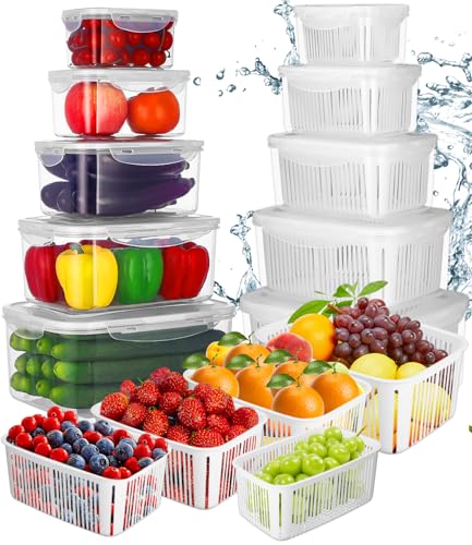 Ixydor Frischhaltedosen Obst Gemüse mit Deckel Sieb, 5 Set obst aufbewahrung Kühlschrank Organizer, gemüse aufbewahrung Stapelbare aufbewahrung kühlschrank gemüsebox 5,8 L+3,8 L+2,3 L+1,3 L+0,7 L Ixydor Frischhaltedosen Obst Gemüse mit Deckel Sieb, 5 Set obst aufbewahrung Kühlschrank Organizer, gemüse aufbewahrung Stapelbare aufbewahrung kühlschrank gemüsebox 5,8 L+3,8 L+2,3 L+1,3 L+0,7 L von Ixydor