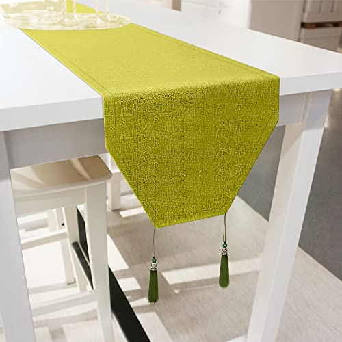 Iycnkok Groß Tischläufer Hellgrün Pflegeleichtigkeit Wasserfest Leinenoptik Abwaschbar Table Runner für Esszimmer Küchentisch Drinnen und Draußen Urlaub Party, 30x300 cm von Iycnkok