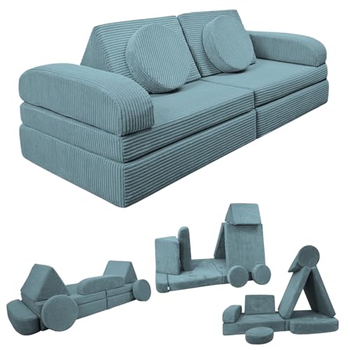 Izabell® Modulares Kindersofa und Spielsofa – Kreatives Sofa aus Weichem Cordstoff mit Wasserfesten Schutzbezügen, Perfekt zum Spielen und als Bett für Kinder (blau) von Izabell