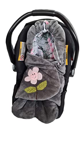 Izabell Baby Winter-Einschlagdecke, Universal für Babyschale, Autositz, z.B. für Maxi-Cosi, Römer, für Kinderwagen, Buggy oder Babybett, Winter Babydecke, für Babys 0-12 Monate (Blume) von Izabell