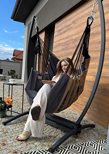 Izabell Hängesessel mit Gestell Stahl Hängekorb Sessel Großen Kissen Indoor - Outdoor Coffe Swing XXL (grau) von Izabell