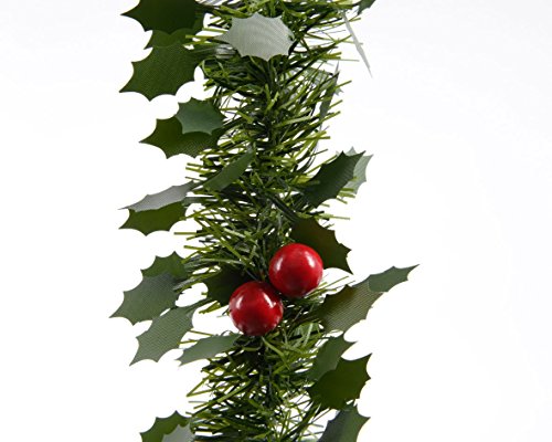 Weihnachtsgirlande 2.7m x ca. 10cm mit Stechpalme und Beeren Grasgirlande grün von Izaneo