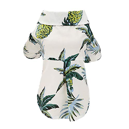 Hundehemd Kleidung Hawaii Freizeithemd Kokosnussbaum Hemden Coole Sommer Seabeach Tank Top Weste für kleine Hund Welpen Katze (Hawaii-Weiß, S) von Izefia