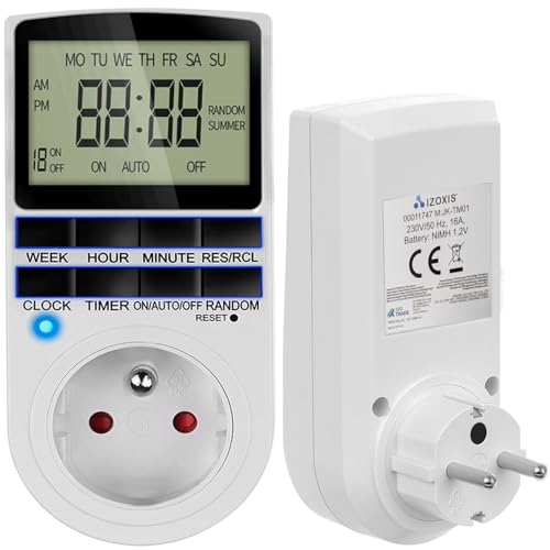 Zeitschlatuhr Steckdose Digital Timer LCD-Display Akku Schaltprogramme Wochen- Tages- und Minutenprogramm 11747 von Izoxis