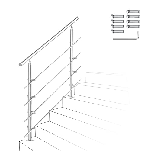 Izrielar 100cm Treppengeländer Edelstahl mit 4 Querstreben, Handlauf Winkelverstellbar, Geländer für Außen & Innen Izrielar 100cm Treppengeländer Edelstahl mit 4 Querstreben, Handlauf Winkelverstellbar, Geländer für Außen & Innen von Izrielar