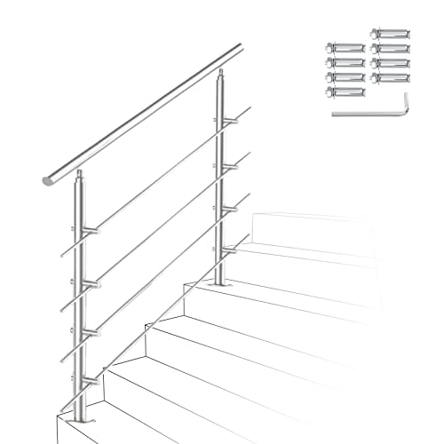 Izrielar 120cm Treppengeländer Edelstahl mit 4 Querstreben, Handlauf Winkelverstellbar, Geländer für Außen & Innen, ZA-4020-M-1z von Izrielar